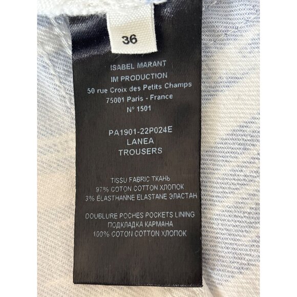 Isabel Marant Étoile Jeans Denim Lanea Trousers Pants Ikat Size 36 / 4 White Blu - Picture 11 of 11